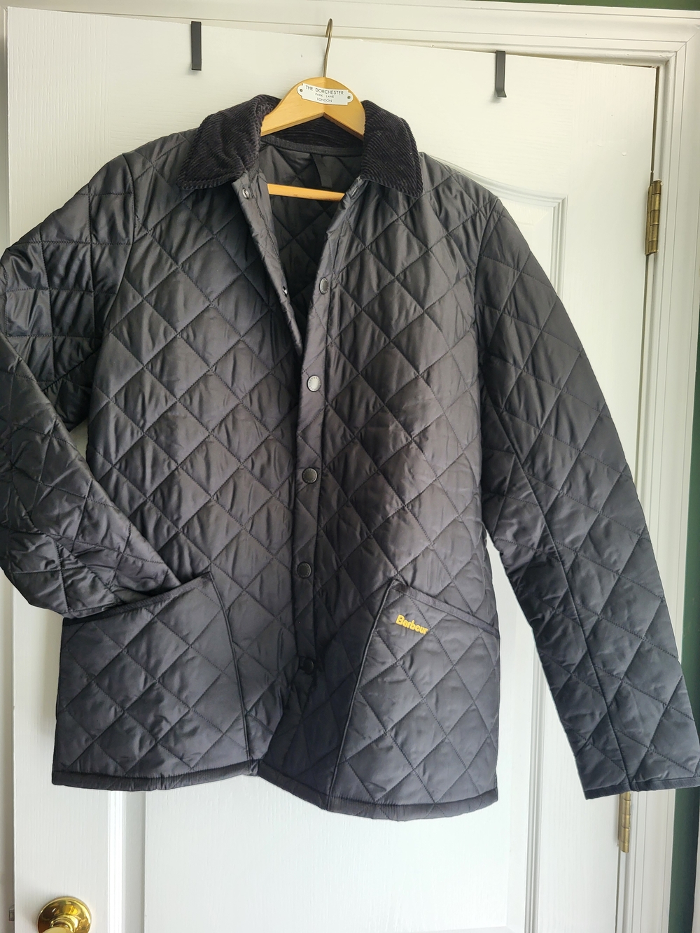 Barbour Black Quilted Lightweight Jacket with Corduroy Collar